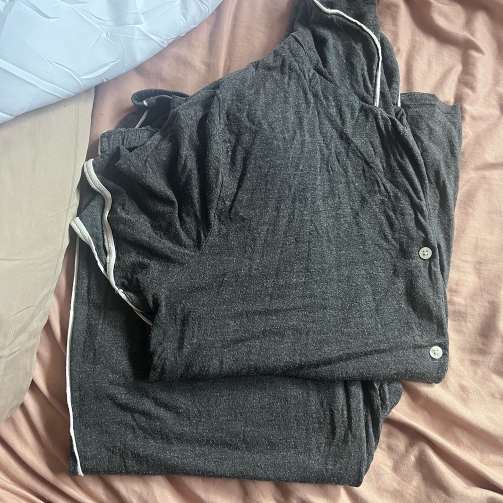 Cozy Grey Pajama Set with White Trim